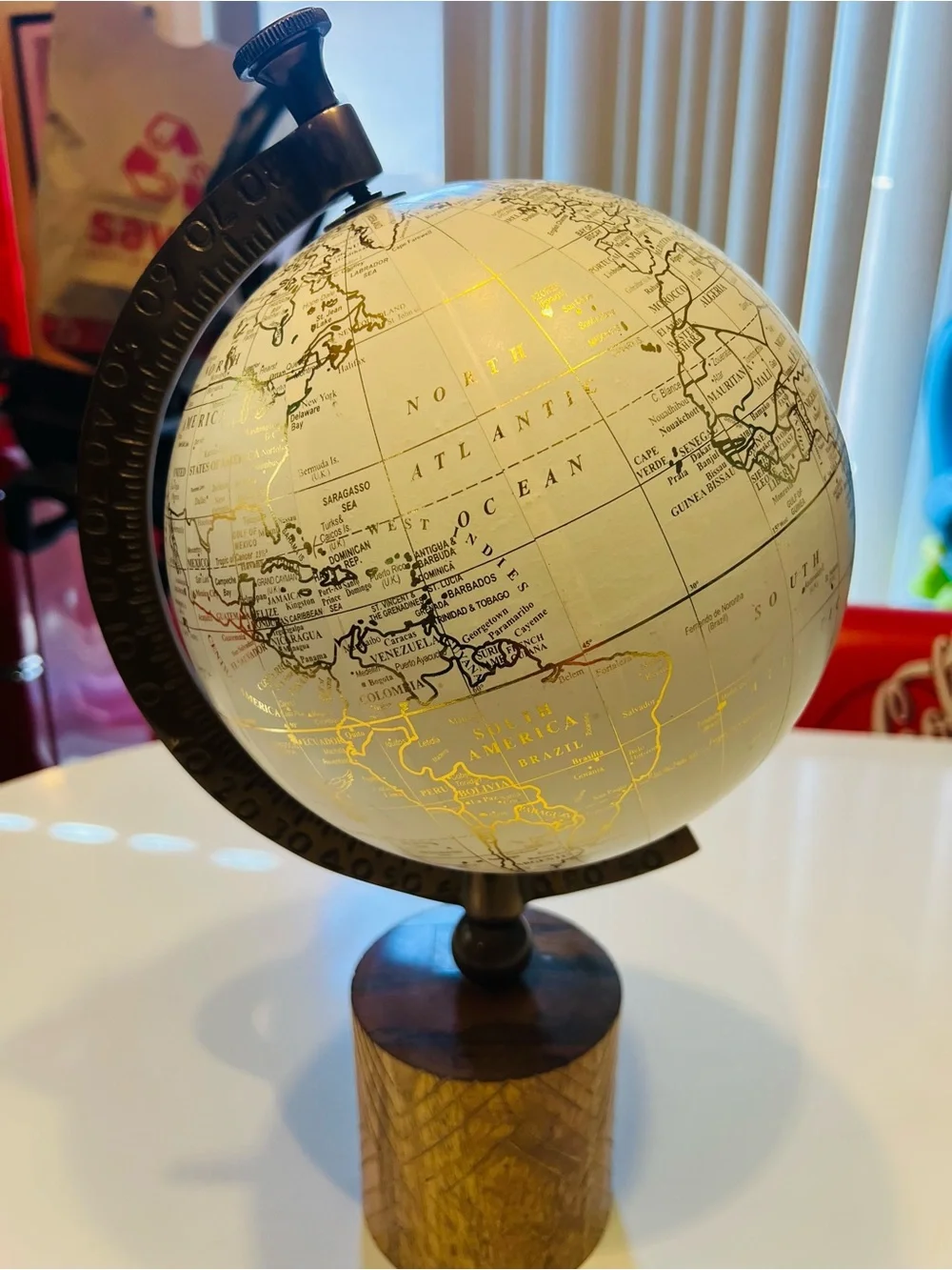 White and Gold Decorative Globe Accent for Wall Display